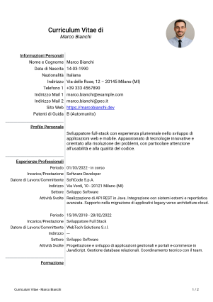 Fac-simile Curriculum Vitae