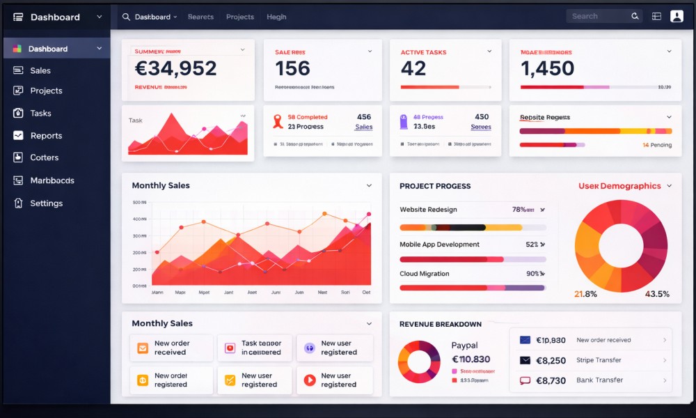 Dashboard di software gestionale su misura con grafici e analisi dati aziendali