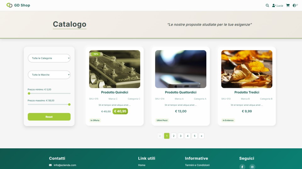 Piattaforma ecommerce GD Shop catalogo prodotti