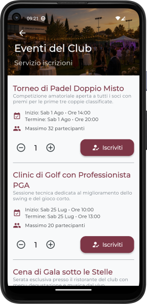 Applicazione Mobile per Circolo Privato - Eventi del Club