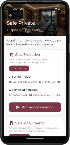 Applicazione Mobile per Circolo Privato - Sale Private per Eventi