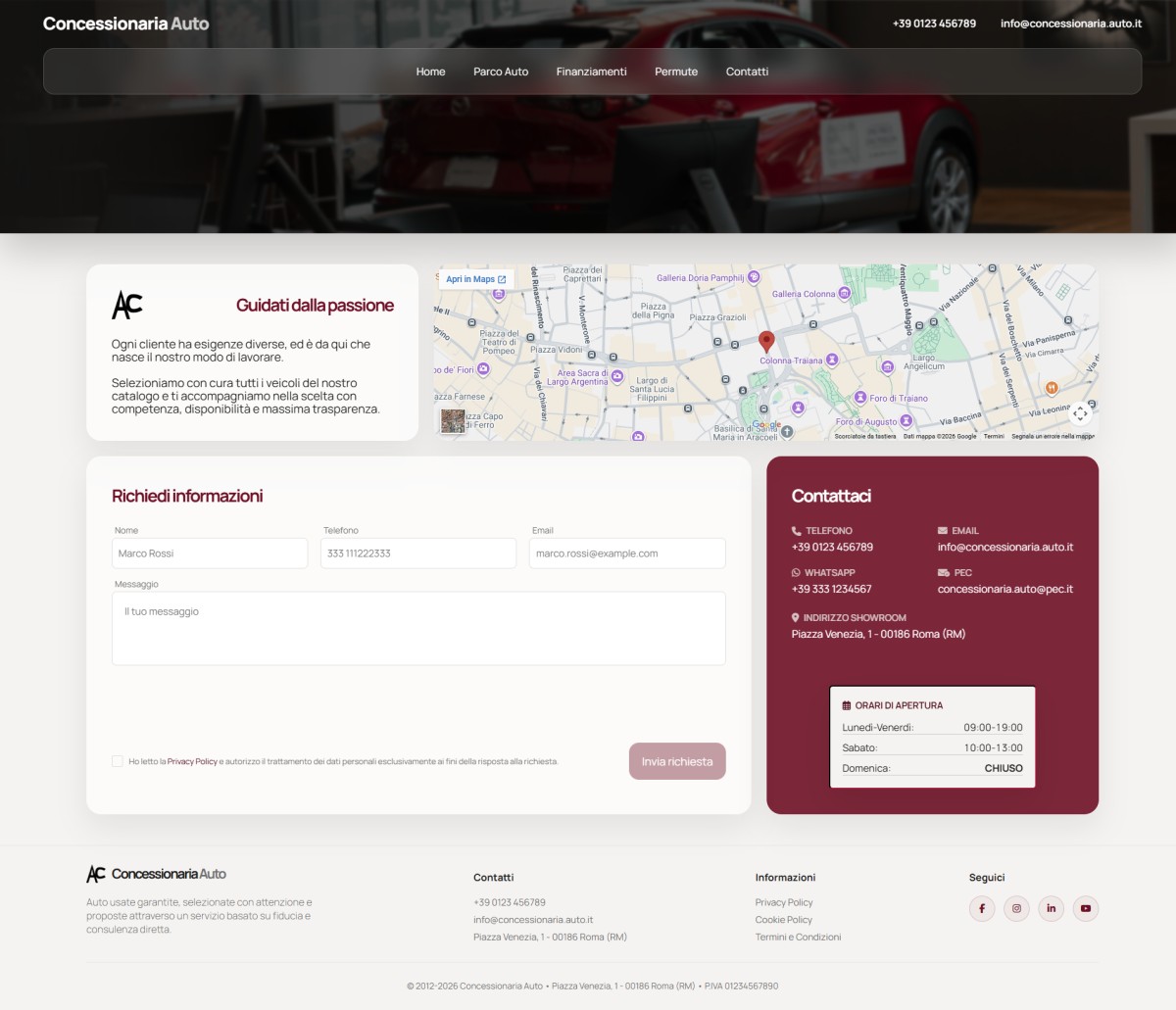 Sito Web per Concessionaria Auto - Modulo Contatti