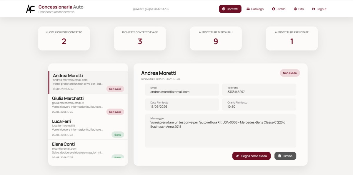 Sito Web per Concessionaria Auto - Gestione Contatti