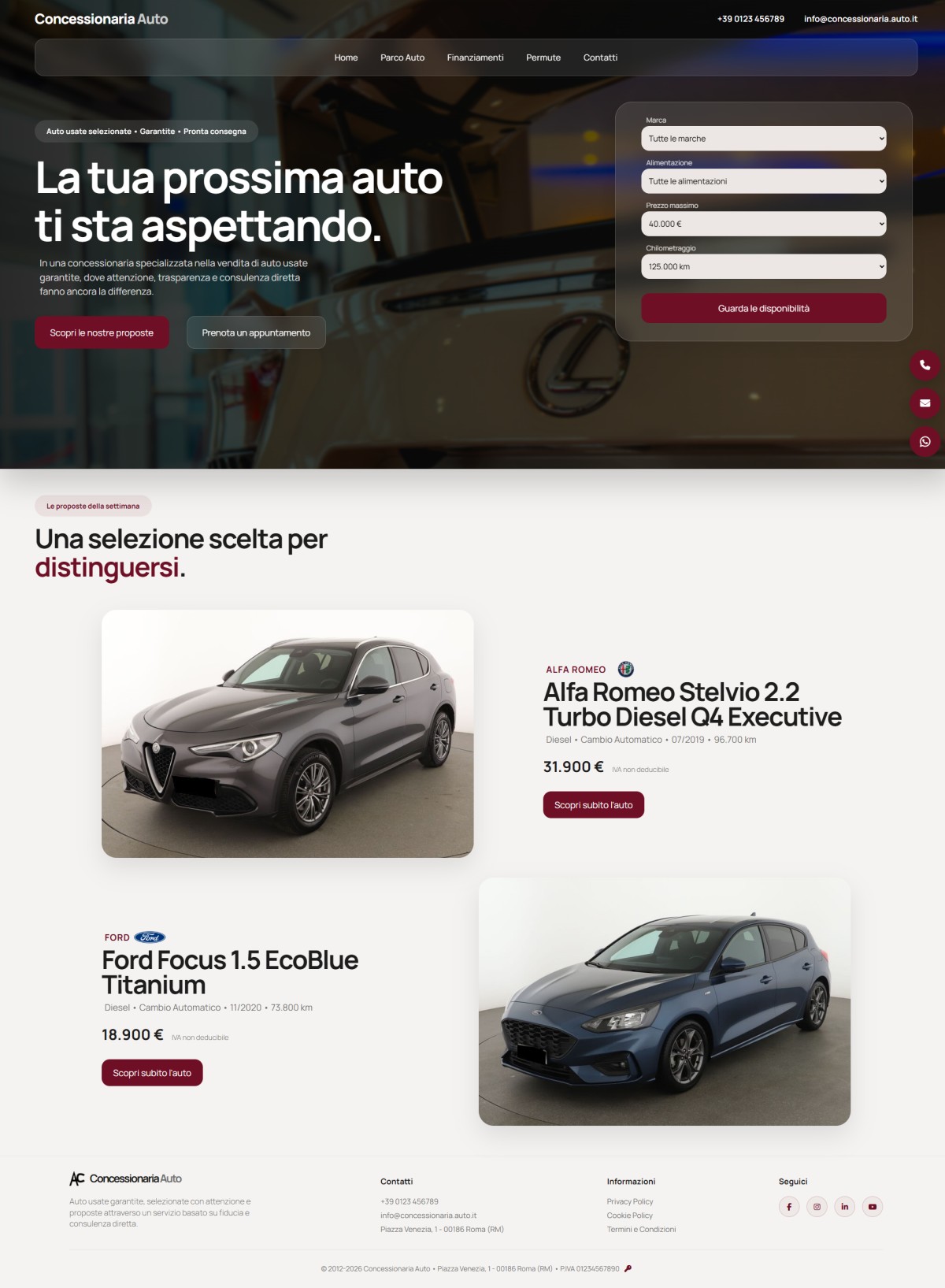 Sito Web per Concessionaria Auto - Home Page