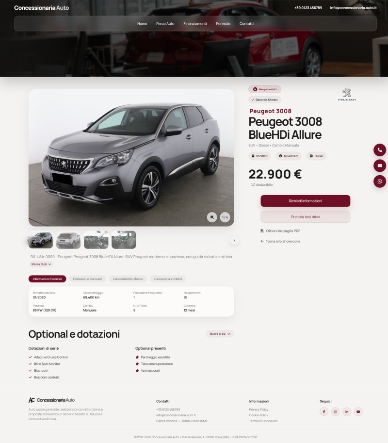 Sito Web per Concessionaria Auto - Scheda Autovettura
