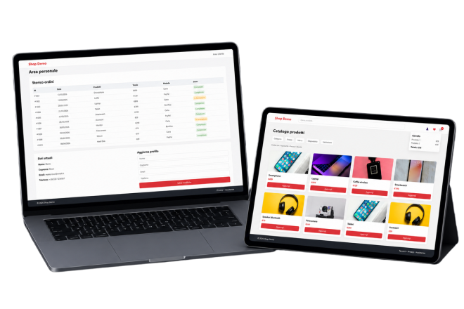 Sito Commerce Start area utente e area catalogo