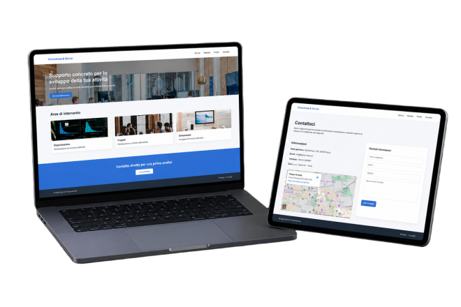 Sito Web Presence home page e area contatti